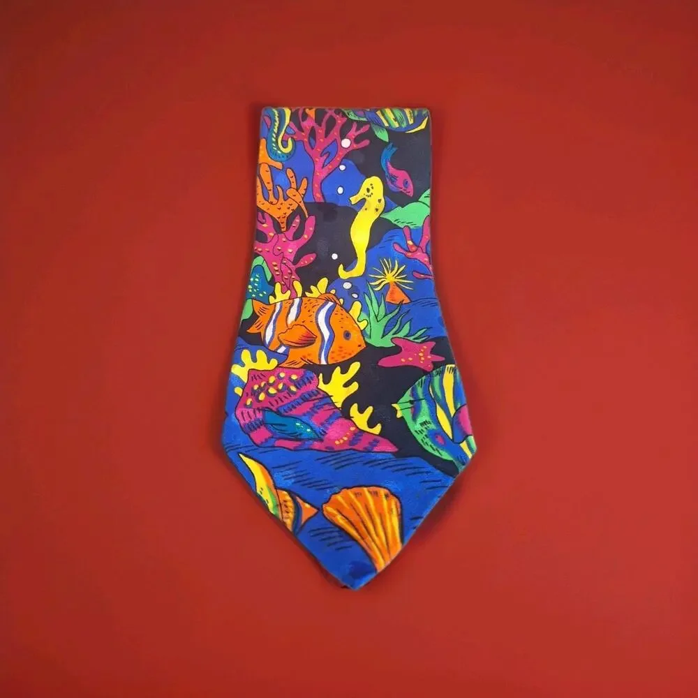 Rosetti Men's 100% Silk Tie Necktie Aquarium Fish Neon